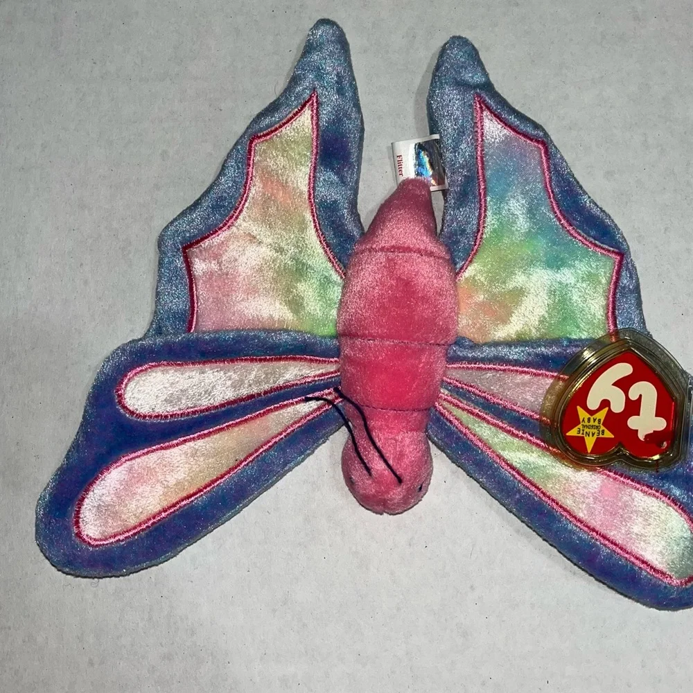 TY Beanie Babies Whisper Deer,‎ Lucky Ladybug, Flitter Butterfly Rocket Blue Jay